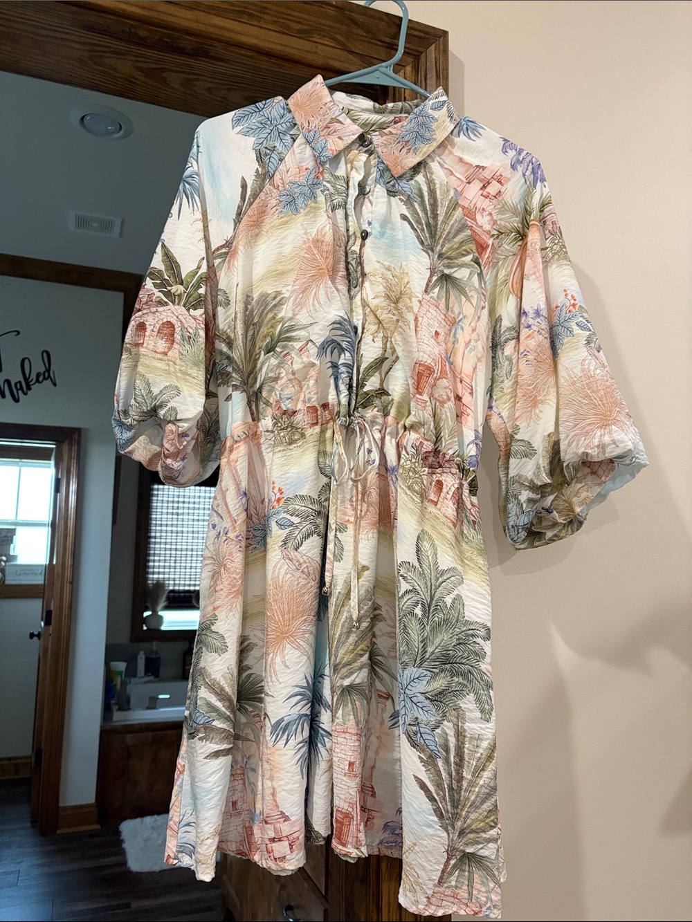 entro Tropical Print Button-Front Dress in Pastel Multi